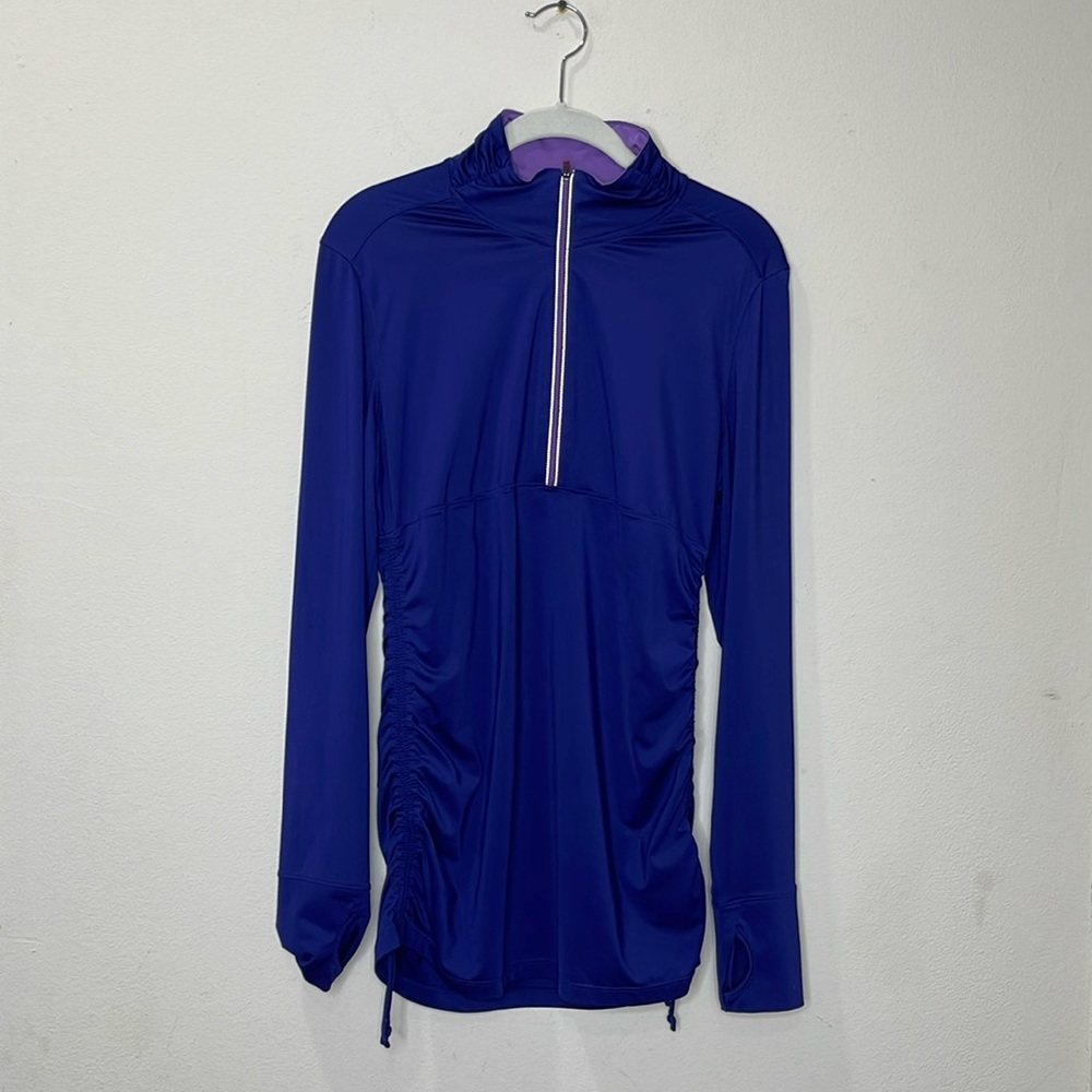 Athleta Hot Shot 1/2 Zip Ruched Active Top Size Large Blue